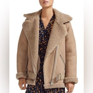 Maje NWT real sheep shearling detail moto jacket